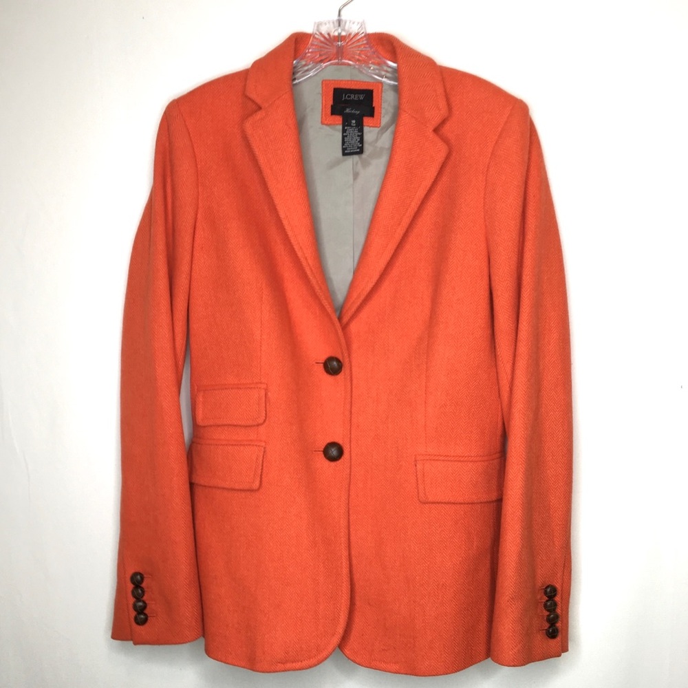J. Crew orange herringbone hacking wool blazer 10 - Picture 2 of 8